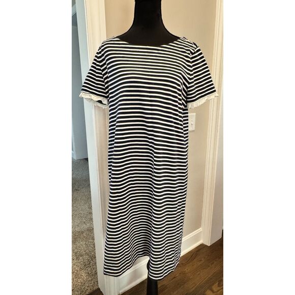J.Crew Navy & White Stripe Nautical Dress | Ruffle Sleeve Cotton | M - Picture 2 of 8